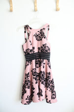 City Triangles Dusty Pink & Black Textured Floral Halter Neck Fit & Flare Dress | 3