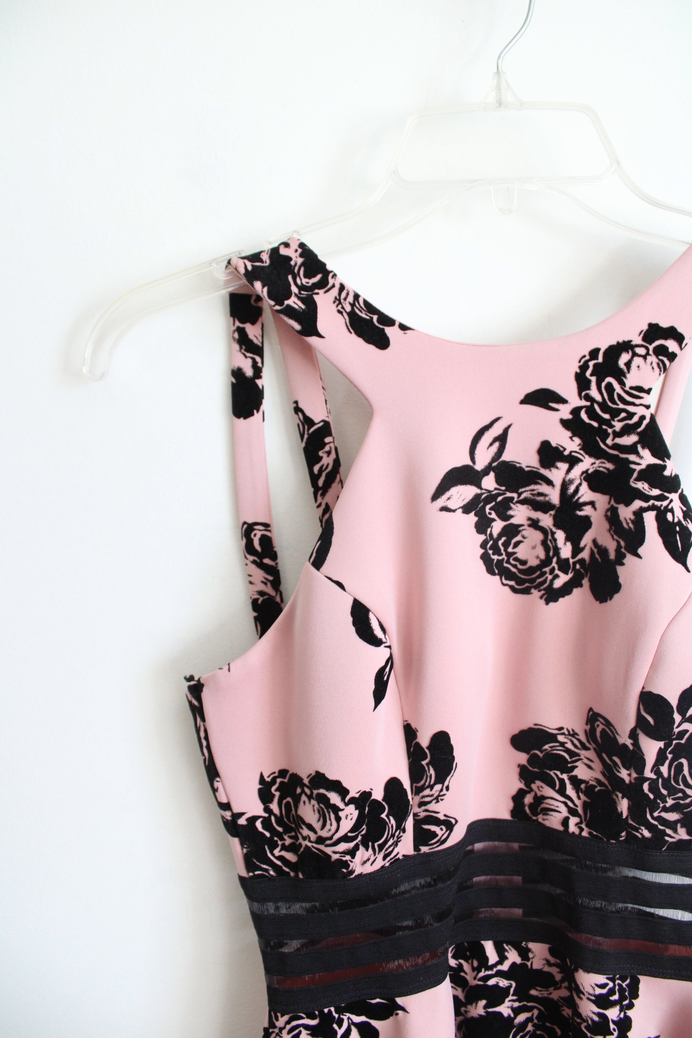 City Triangles Dusty Pink & Black Textured Floral Halter Neck Fit & Flare Dress | 3