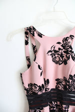 City Triangles Dusty Pink & Black Textured Floral Halter Neck Fit & Flare Dress | 3