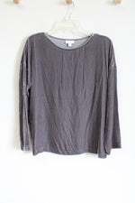 J.Jill Light Gray Silk Blend Velvet Long Sleeved Shirt | S