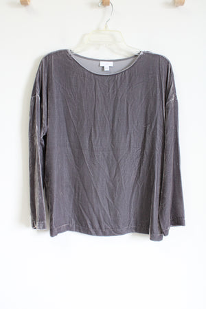 J.Jill Light Gray Silk Blend Velvet Long Sleeved Shirt | S