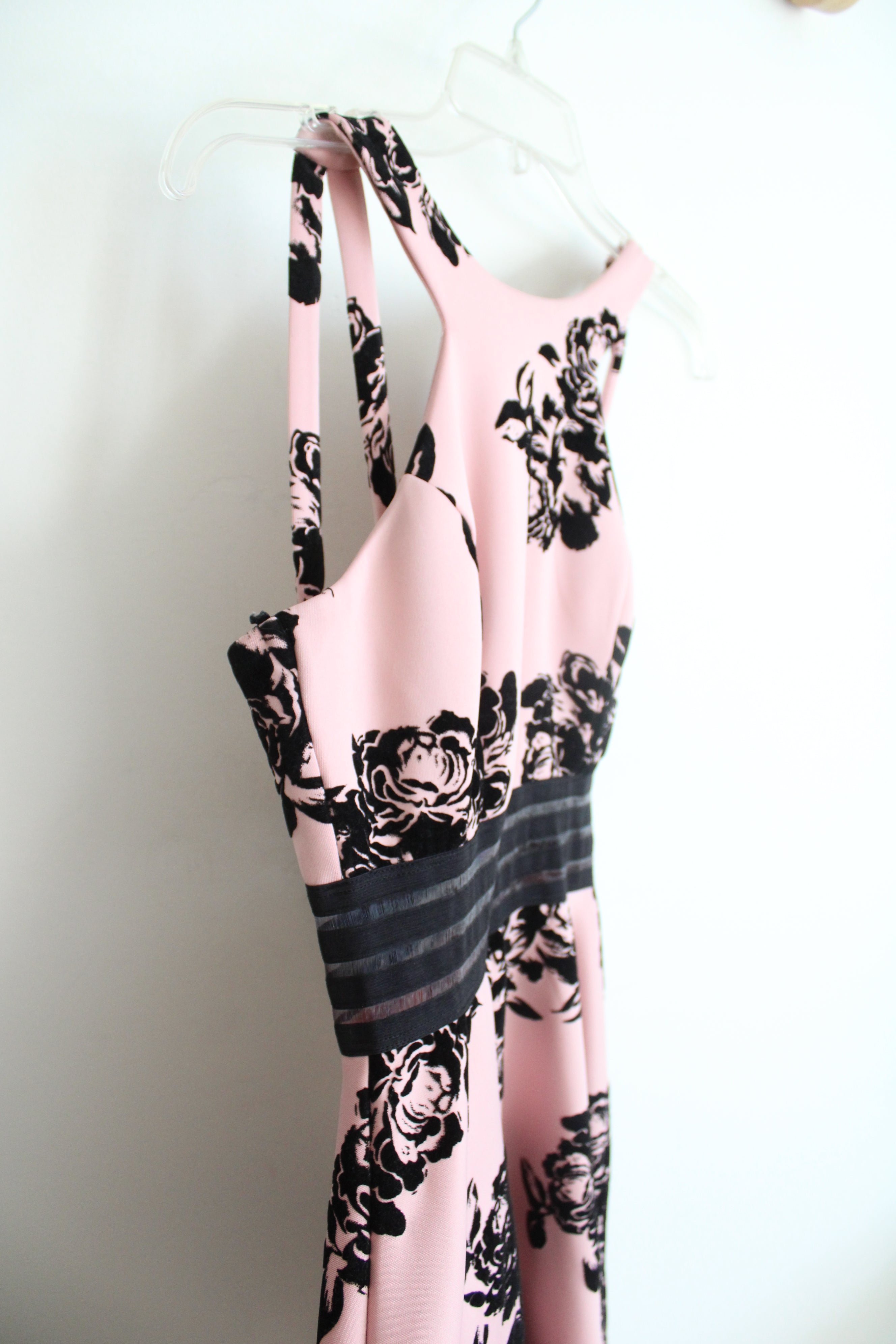 City Triangles Dusty Pink & Black Textured Floral Halter Neck Fit & Flare Dress | 3