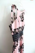 City Triangles Dusty Pink & Black Textured Floral Halter Neck Fit & Flare Dress | 3