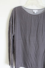 J.Jill Light Gray Silk Blend Velvet Long Sleeved Shirt | S