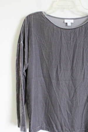 J.Jill Light Gray Silk Blend Velvet Long Sleeved Shirt | S