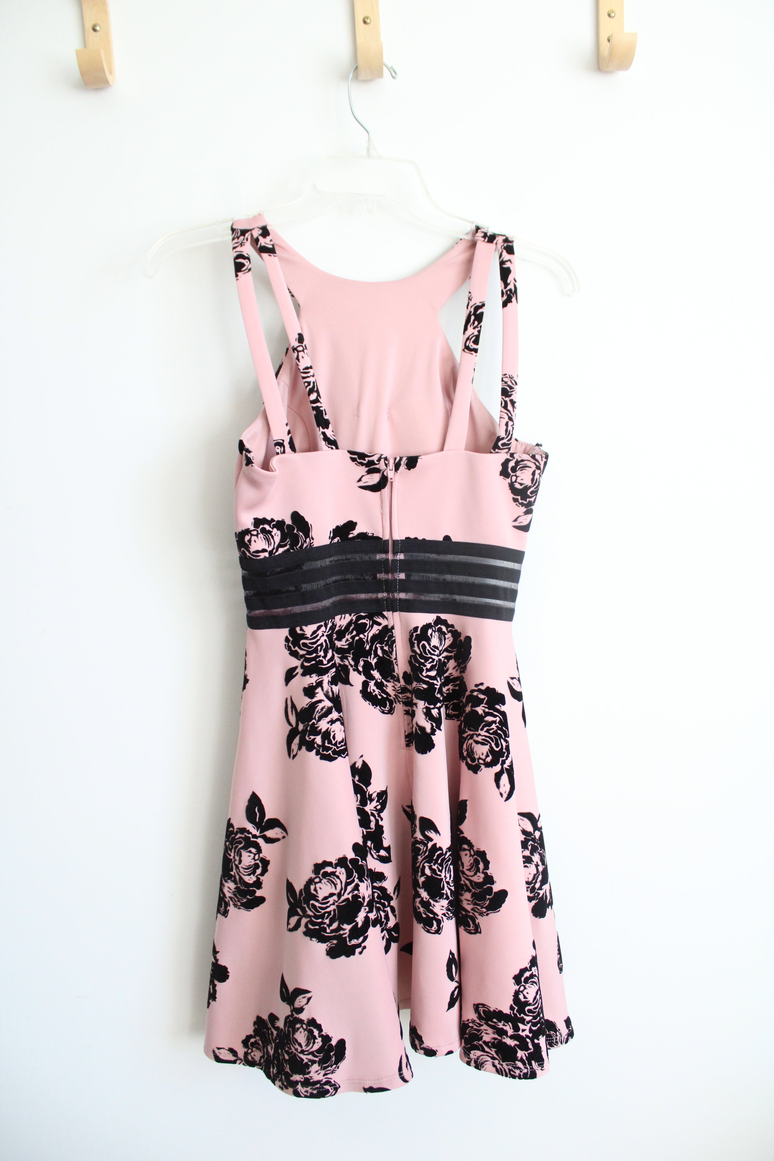 City Triangles Dusty Pink & Black Textured Floral Halter Neck Fit & Flare Dress | 3