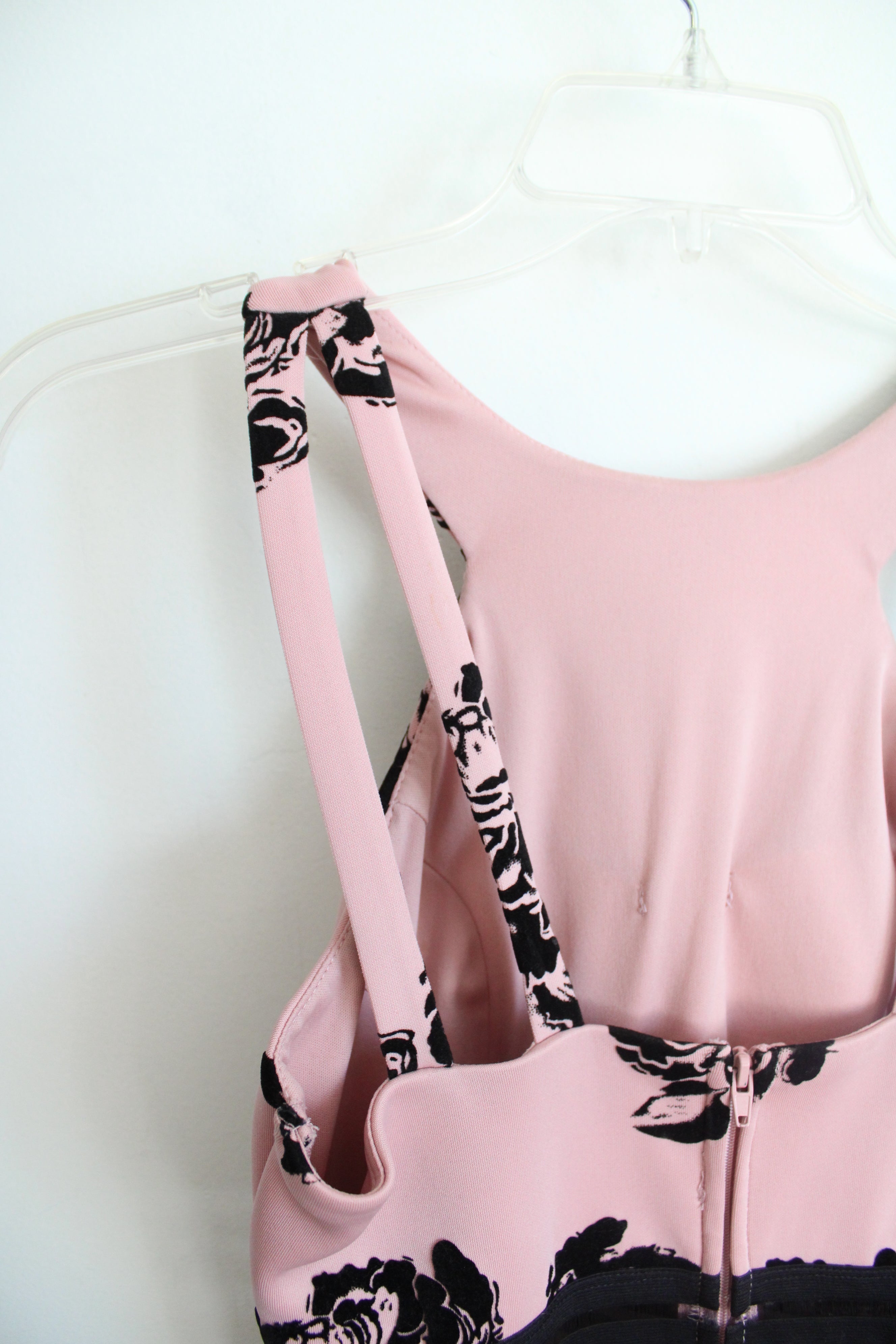 City Triangles Dusty Pink & Black Textured Floral Halter Neck Fit & Flare Dress | 3