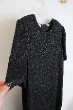 Vintage Laurence Kazar Black Sequined Silk Dress | 1X