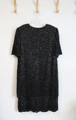 Vintage Laurence Kazar Black Sequined Silk Dress | 1X