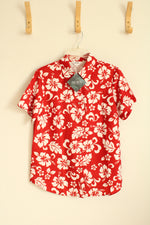 NEW Mizvsitrd Red and White Hawaiian Flower Short Sleeve Button Down Shirt | S