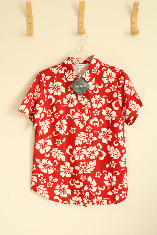 NEW Mizvsitrd Red and White Hawaiian Flower Short Sleeve Button Down Shirt | S
