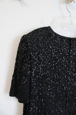 Vintage Laurence Kazar Black Sequined Silk Dress | 1X