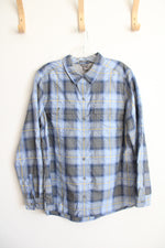Eddie Bauer Classic Fit Blue & Yellow Plaid Button Down Shirt | XL