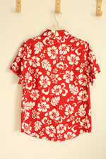 NEW Mizvsitrd Red and White Hawaiian Flower Short Sleeve Button Down Shirt | S