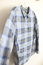 Eddie Bauer Classic Fit Blue & Yellow Plaid Button Down Shirt | XL