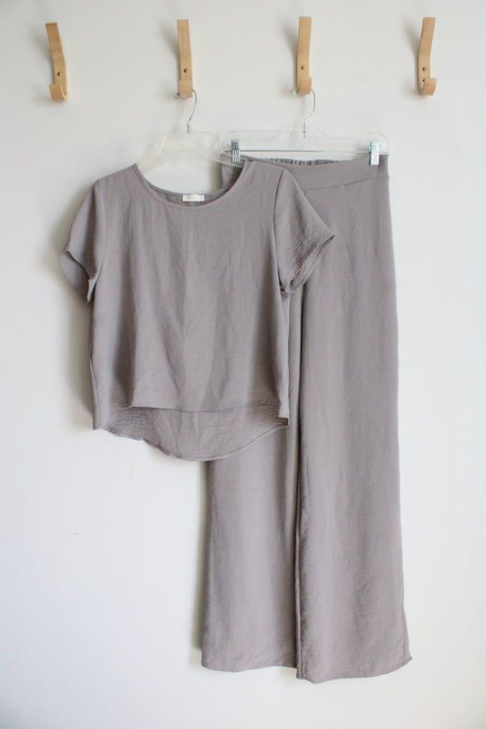 Kali Fashions Gray Lightweight Flowy Top & Pants Set | M