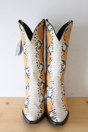 NEW Twisted X Boots Orange Snakeskin Heeled Cowgirl Boots | Size 7 1/2