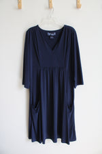 Susan Graver Navy 3/4 Sleeve Dress | L