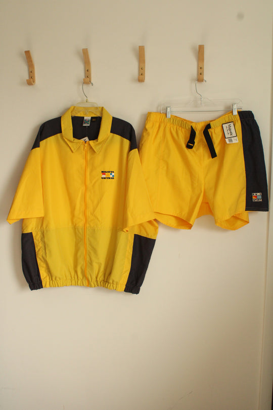 NEW Majestic Yellow and Navy Front Zipper Short Sleeve Jacket and Short Set | 3XL