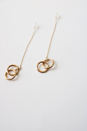 14K Gold Double Hoop Dangle Earrings