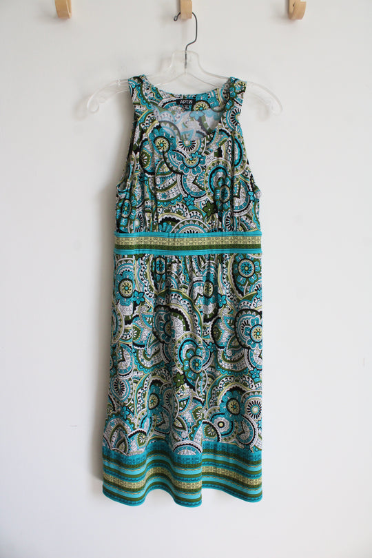 Apt. 9 Blue Green Black & White Paisley Print Dress | S Petite