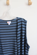 LuLaRoe Sleeveless Blue Striped Cardigan | L