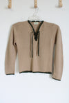 Turbo Vintage Tan Olive Gray Lace Up Sweater | S