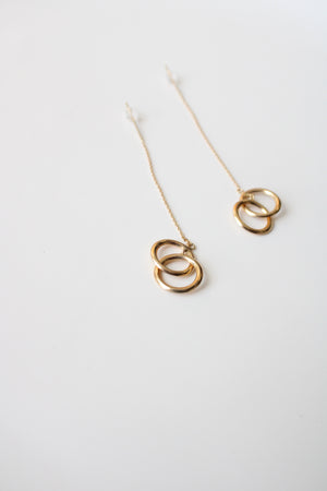 14K Gold Double Hoop Dangle Earrings
