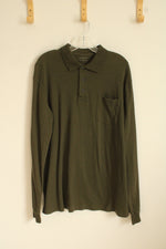 Croft & Barrow Dark Green Long Sleeve Quarter Button Collared Shirt | L-T