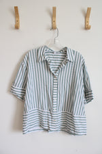 Jane & Delancey Green & White Striped Button Down Top | L