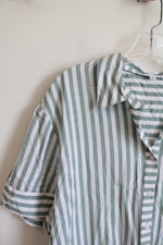 Jane & Delancey Green & White Striped Button Down Top | L