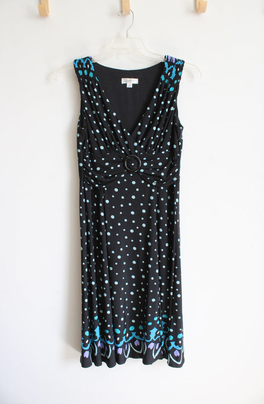 Dressbarn Black & Blue Dotted V-Neck Dress | 12