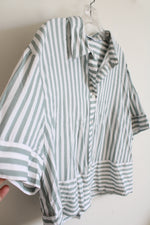 Jane & Delancey Green & White Striped Button Down Top | L
