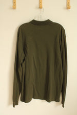 Croft & Barrow Dark Green Long Sleeve Quarter Button Collared Shirt | L-T