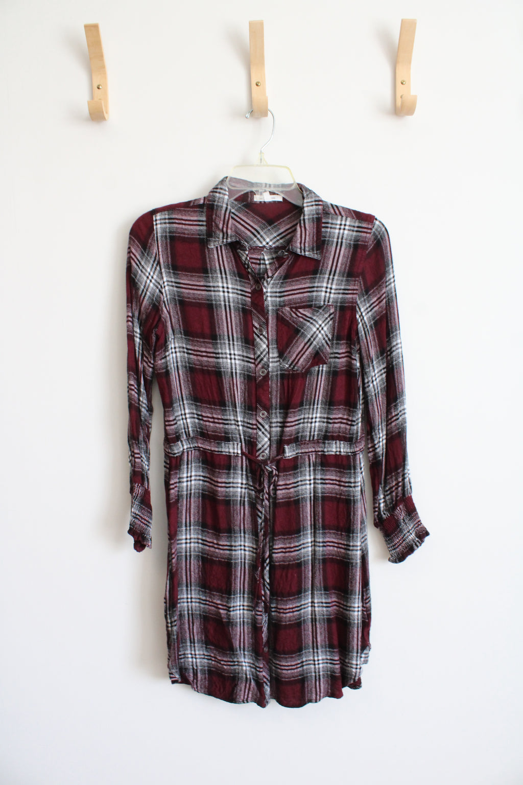 Maurices Maroon and Gray Plaid Shirt Dress | XS