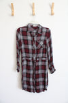 Maurices Maroon and Gray Plaid Shirt Dress | XS