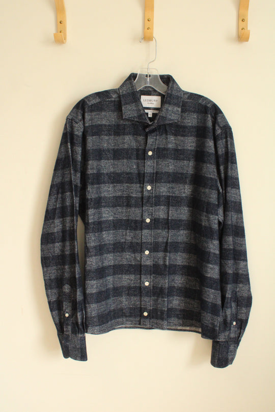 Ledbury Navy Blue Striped Super Soft Button Down Shirt | 16.5