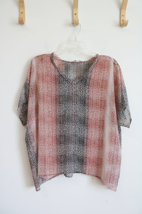 Cabi Brown Red & White Patterned Sheer Top | S