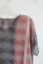 Cabi Brown Red & White Patterned Sheer Top | S