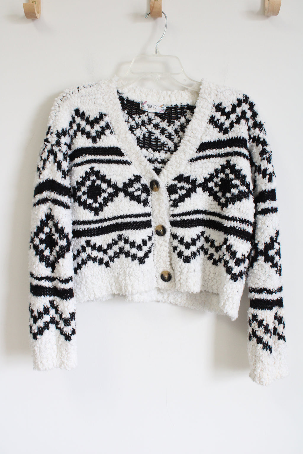 Pink Rose White Black Aztec Knit Sweater | L