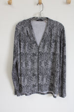 Tahari Gray Lace Print Zip Up Top | XL