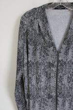 Tahari Gray Lace Print Zip Up Top | XL