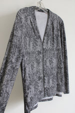 Tahari Gray Lace Print Zip Up Top | XL