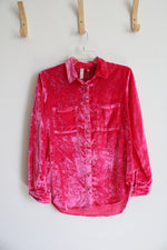 NEW Anthropologie Pilcro Hot Pink Velvet Button Down Top | 0