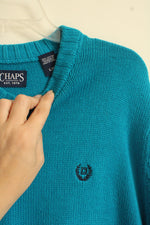 Chap's Bright Turquoise Knitted LS Crew Neck Sweater | L