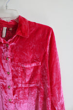NEW Anthropologie Pilcro Hot Pink Velvet Button Down Top | 0