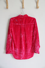 NEW Anthropologie Pilcro Hot Pink Velvet Button Down Top | 0