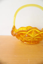 Indiana Glass Vintage Yellow Etched Handled Basket