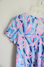 NEW Lilly Pulitzer Etta Skim Blue Reel V-Neck Shirt | XXS