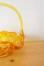 Indiana Glass Vintage Yellow Etched Handled Basket